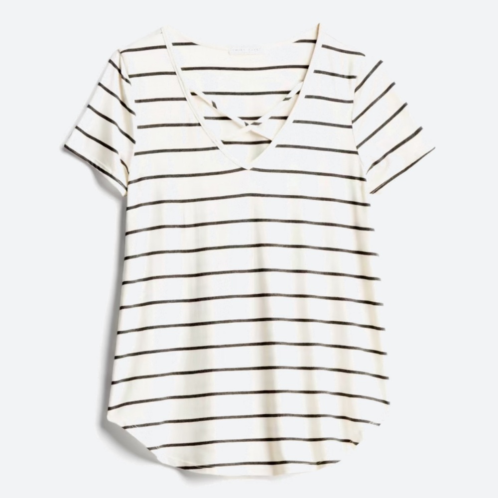 Off white, short sleeve, horizontal stripe t shirt. Brand: Emory Park. Size: XL